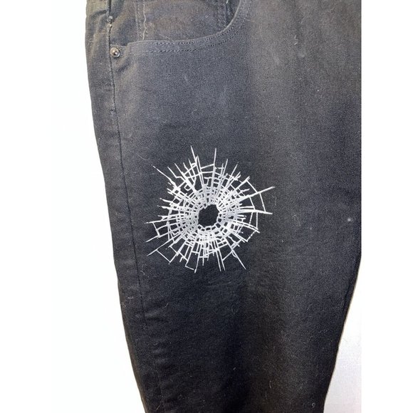 Mackeen Jeans Men 42x32 Button Fly Denim Jeans Black Bullet Hole Graphics - Picture 4 of 10